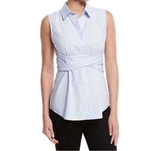 DEREK LAM 10 CROSBY Sz 6 Blouse Blue Cotton Sleeveless Classic Preppy Office